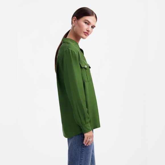 NWT Alexa Chung for Madewell Pleat-Pocket Button-Up Shirt- Dark Pine - Picture 4 of 12